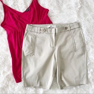 LOFT tan Bermuda shorts mid rise 9” inseam tailored